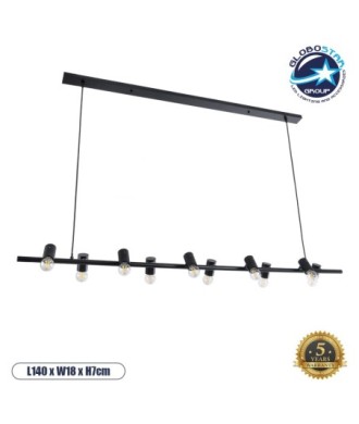 GLOBOSTAR® ALFREDA 01242 Μοντέρνο Κρεμαστό Φωτιστικό Οροφής με Ντουί 10 x E27 AC 220-240V IP20 - Μαύρο - Μ140 x Π18 x Υ7cm